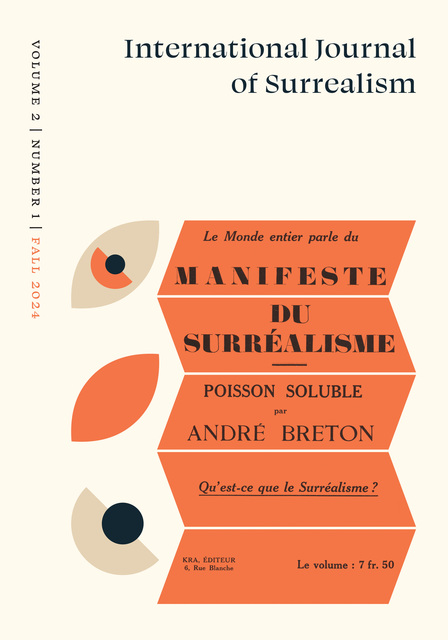 Journal name up top with the name of the issue in French, spread across five stacked orange parallelograms beside three eye-shaped graphics.