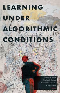 Faceless dark, blurry figure overlays a background of clouds and interference. Title in black block letters at top.