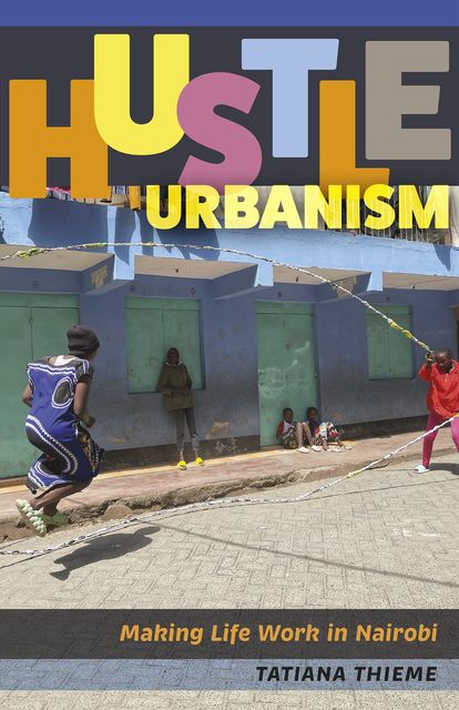 Children on sunny urban street skipping Double Dutch with jump ropes made of braided plastic waste. Title in large multicolored letters above.