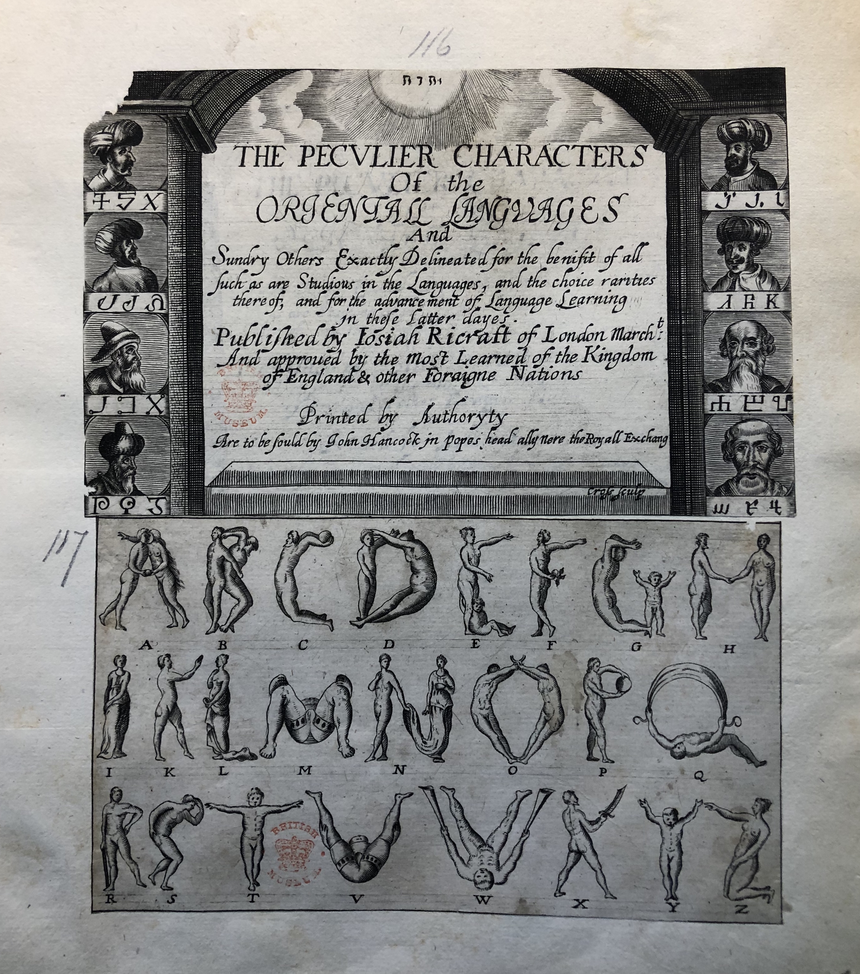 Photograph of letterforms pasted into an album assembled by John Bagford