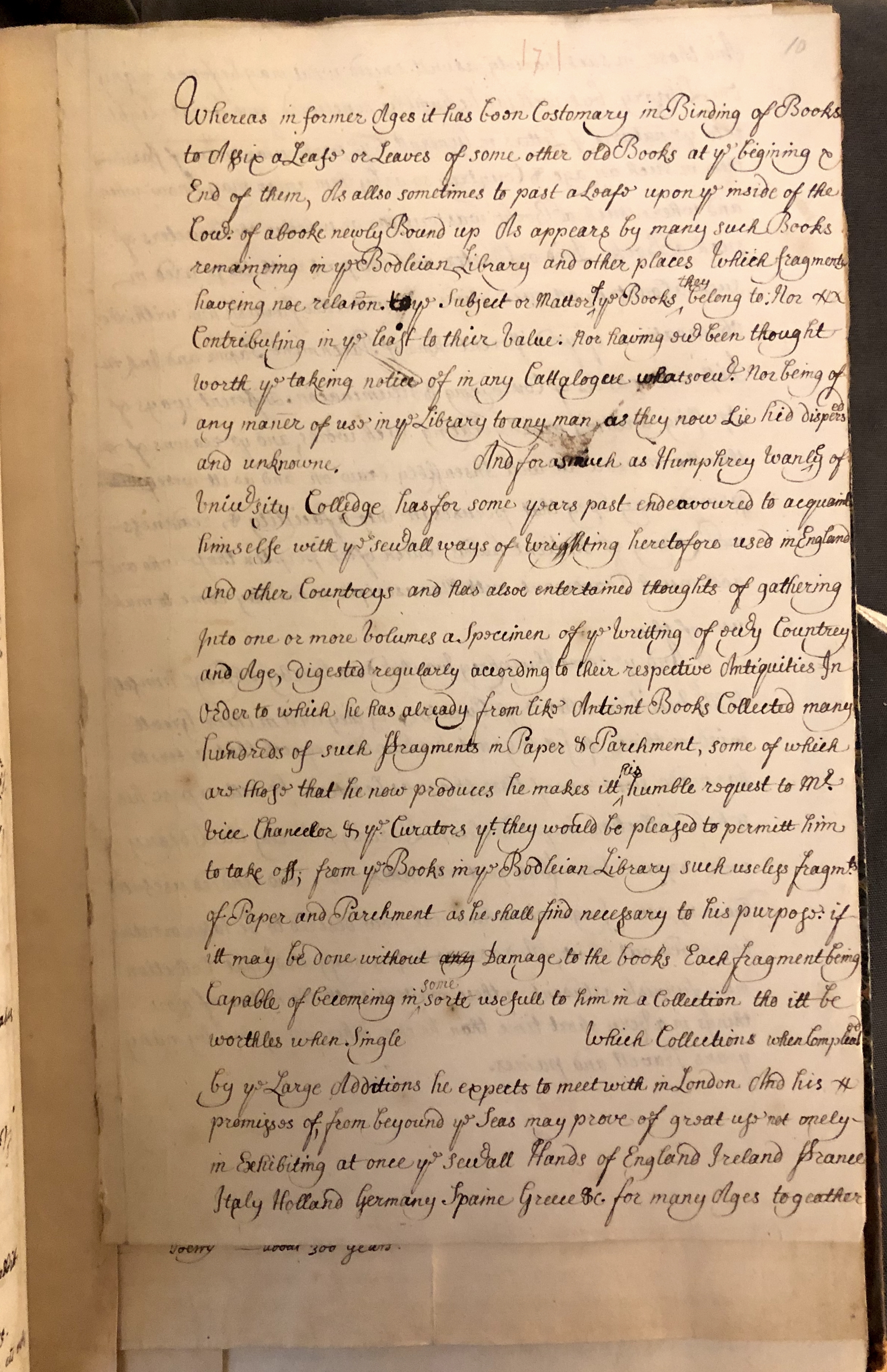 Photograph of Humphrey Wanley's plan to remove binding waste from books