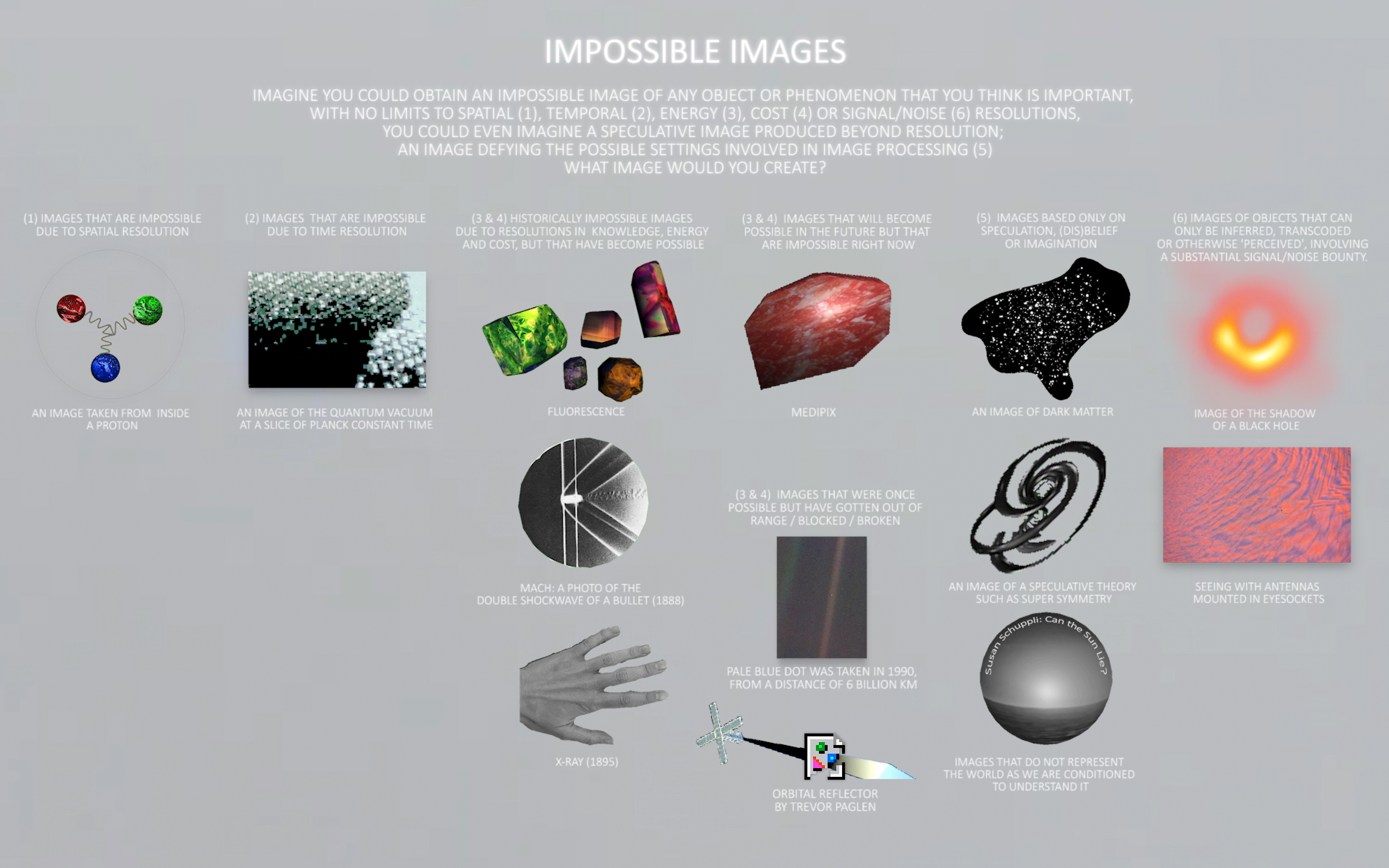 Title at the top: “impossible images”. An image catalogue of historical and contemporary “impossible images” that includes 13 examples.