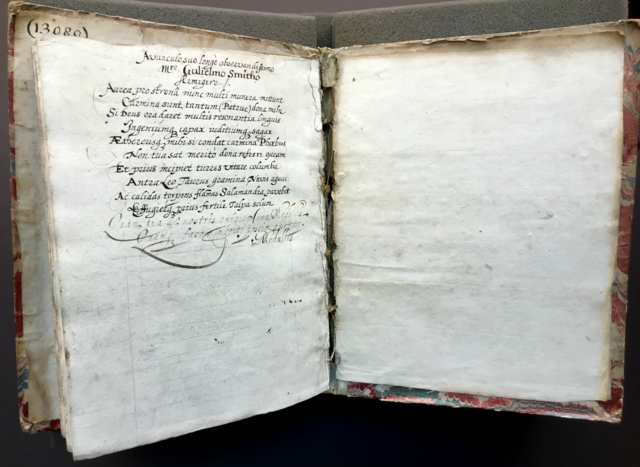 New lines added later to the end of a Latin poem in Edward Benlowes’s schoolboy exercise book.