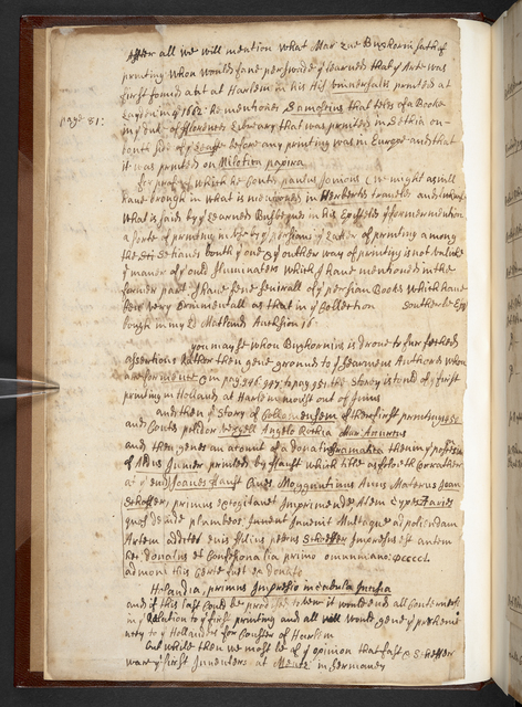 Photograph of John Bagford's handwritten notes, showing how he copied passages from other books
