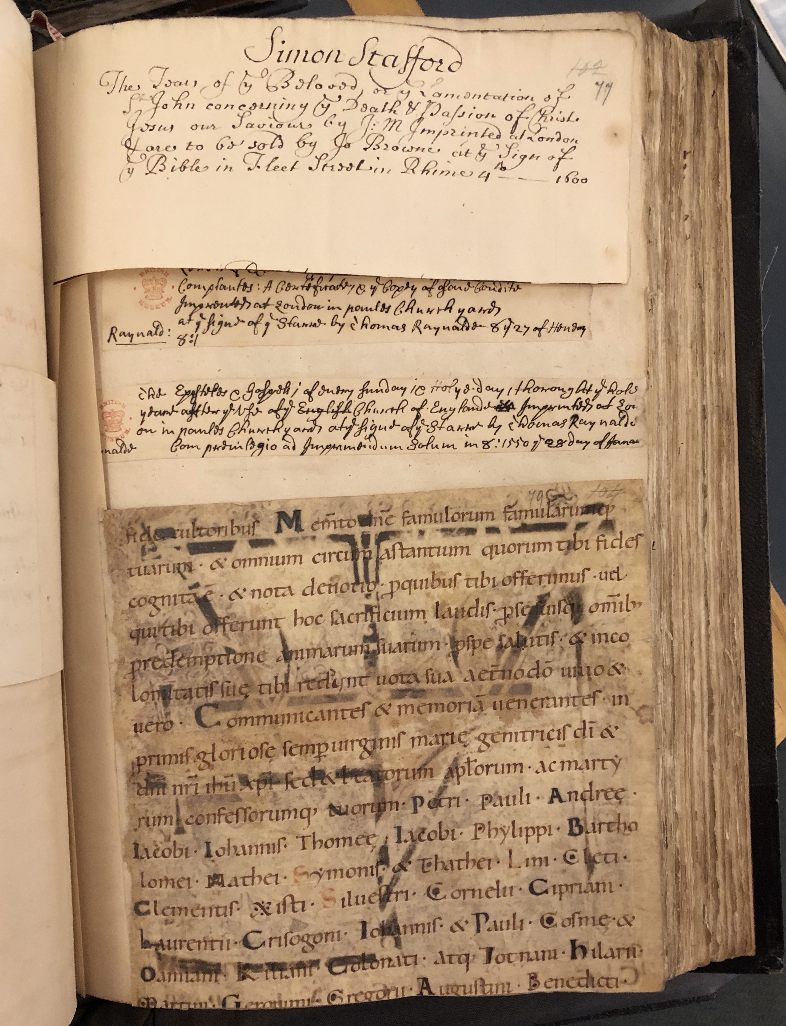 Photograph of loose notes bound into a manuscript volume.