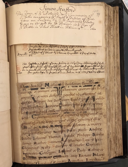 Photograph of loose notes bound into a manuscript volume.