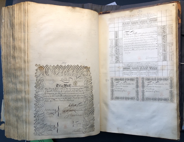 Photograph of blank printed notes pasted into an album assembled by John Bagford